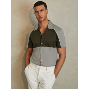 REISS GINO Mercerised Cotton Colourblock Cuban Collar Shirt